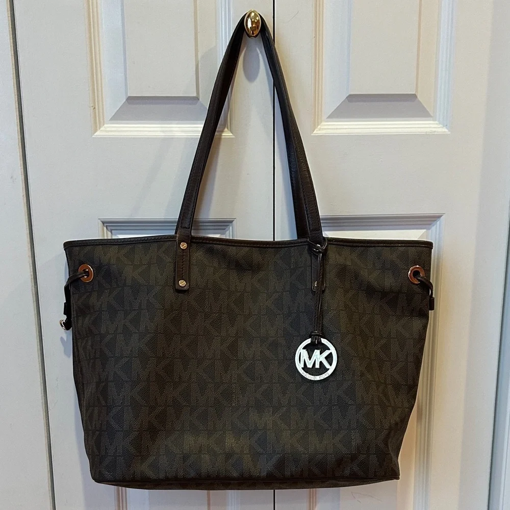 Michael Kors Dark Brown Signature Tote with Pouch